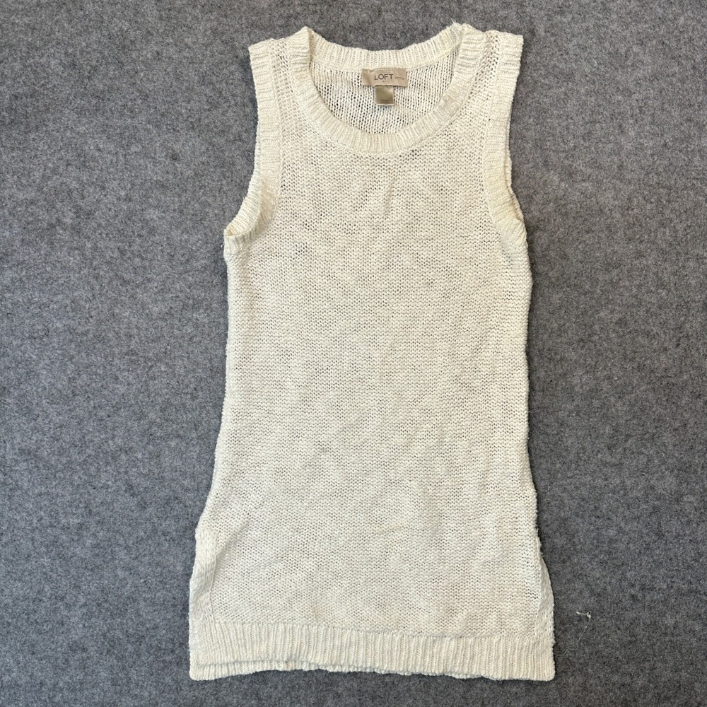 Loft Petitesโ Sleeveless Knit Top XXSP Cream Open Knit Cotton Blend